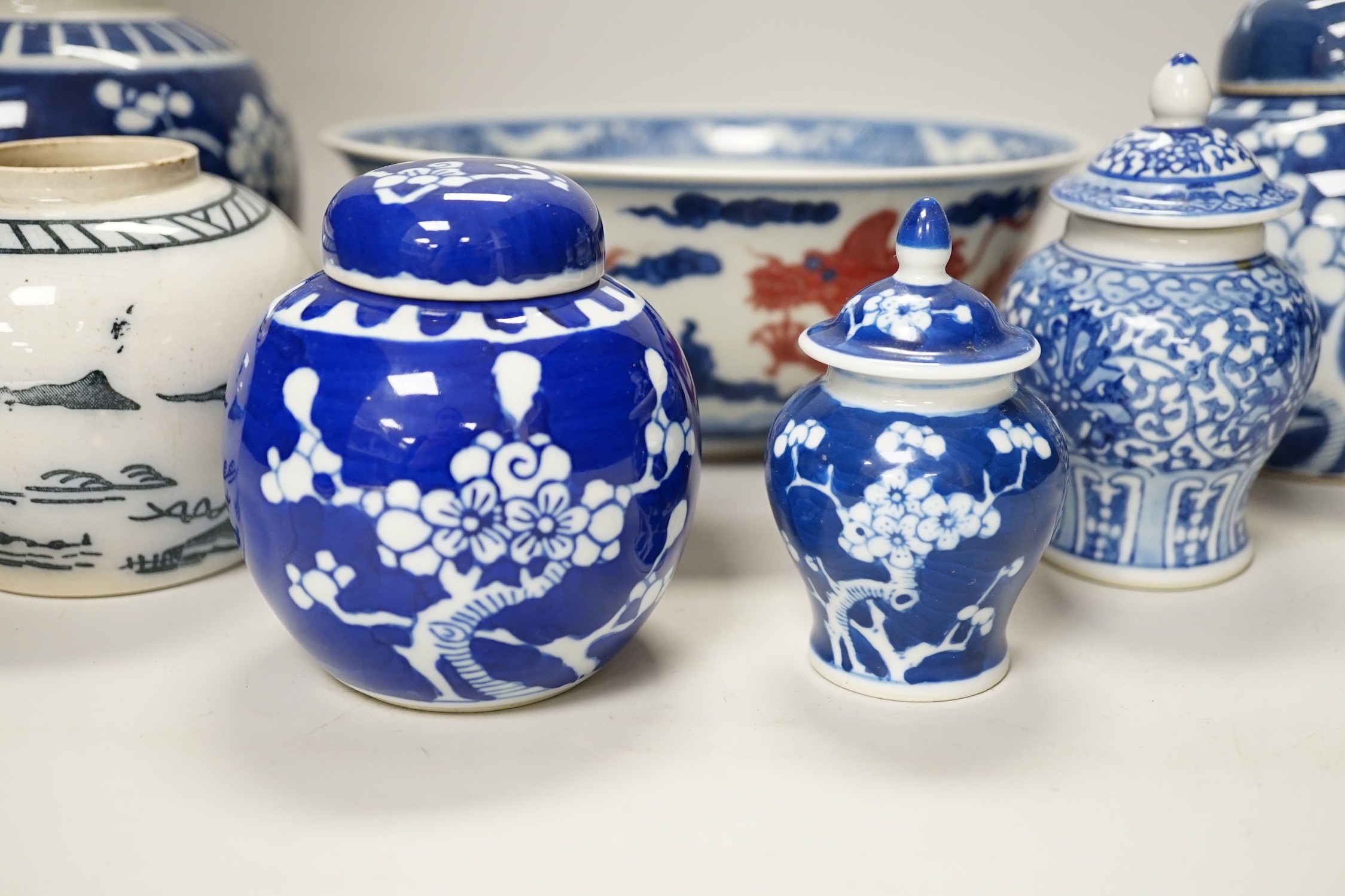 A quantity of various Chinese ceramics including blue and white jars, a ‘dragon’ bowl etc.
